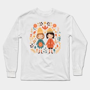 Scandinavian Folk Art Couple 2 Long Sleeve T-Shirt